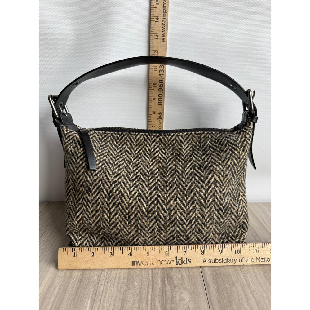 Banana Republic Wool Herringbone Hobo Bag Leather Tweed Shoulder Purse Academia - Picture 9 of 12